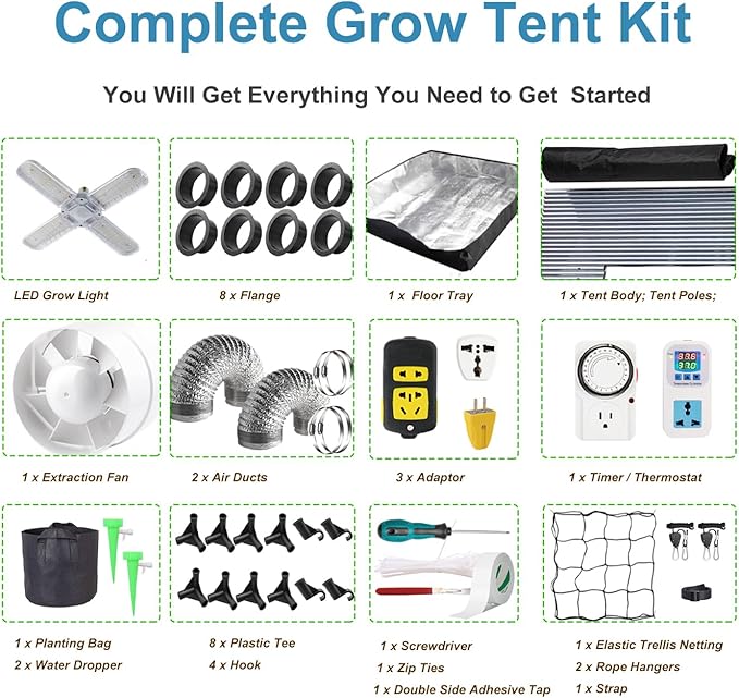 4x4 Grow Tent Kit Complete High Reflective Mylar Indoor Grow Tent 48x48x80+ LED Grow Light Combo Hydroponics Indoor Plant Growing Tent System (Upgraded Grow Tent Kit)