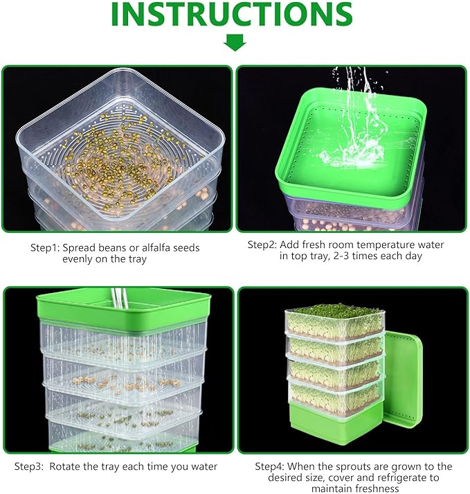 Stackable Sprouter Kit 4 Tier Sprouting Kit Microgreens Growing Tray for Small Kitchens Balconies Or Limited Home Growing Spaces (Without Sunshade)