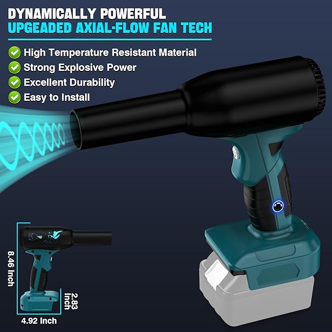 Jet Dry Mini Blower for Makita 18V Battery | 500W Compressed Air Duster | 400g Wind Speed | 3 Adjustable Speeds | Electric Cordless Air Blower for PC Keyboard Electronics Cleaning