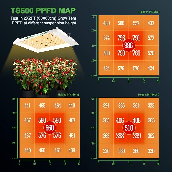 MARS HYDRO TS600 100W LED Grow Light with 10''x 20.75'' Seedling Heat Mat with Thermostat for Indoor Plants Hydroponic Seed Starting Vegetables