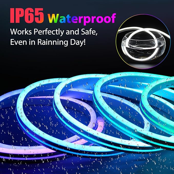 32.8ft RGB Neon Rope Light with Remote - Dimmable Waterproof LED Strip Lights for Indoor &amp Outdoor Premium Expandable Lighting to Create Vibrant Atmosphere in Bedroom KTV Bar Decor - ETL Certif