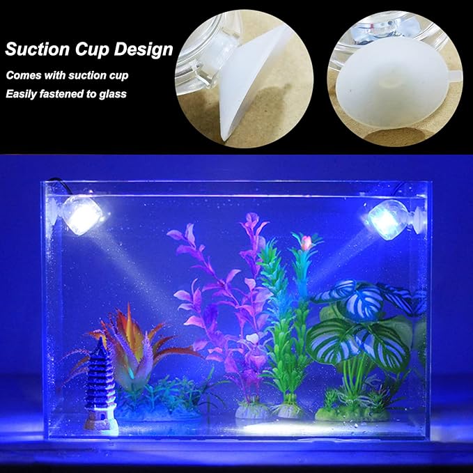 Kiven Led Fish Tank Light Landscape Spotlight Outdoor/Indoor Blue Light Underwater Spotlight LED Light with Timer Adjustable for Fish Tank Pond Pool Plant Lawn