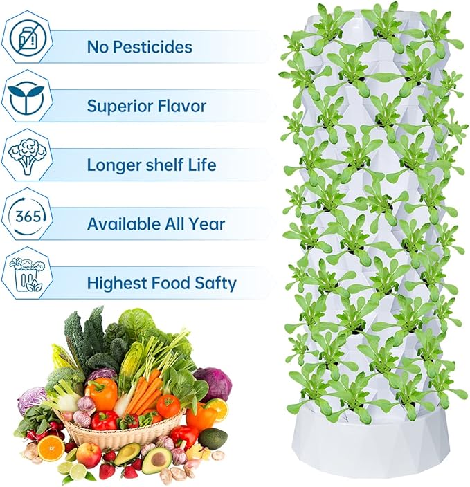 ZXMT 80 Pots Hydroponics Tower Set Hydroponic Growing System Hydroponic Growing Kit for Indoor &amp Outdoor Lettuce Tower with Hydrating Pump Timer Adapter