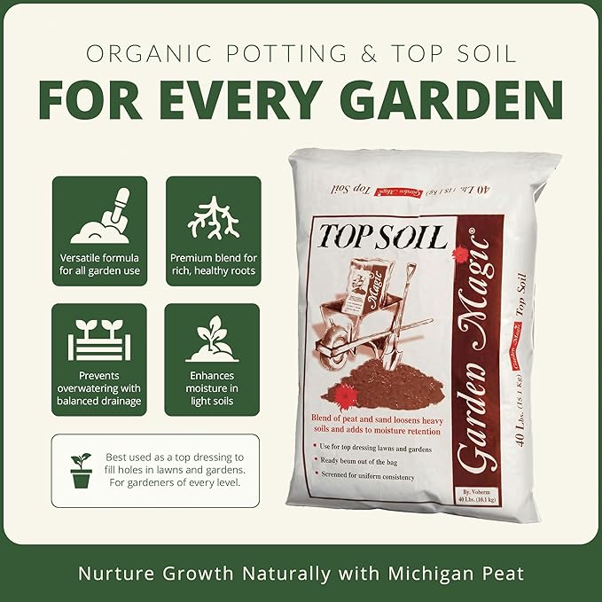 Michigan Peat 40 Pound Bag Garden Magic Organic Planting Potting Top Soil Blend Mix for Indoor and Outdoor Gardening and Landscapes White