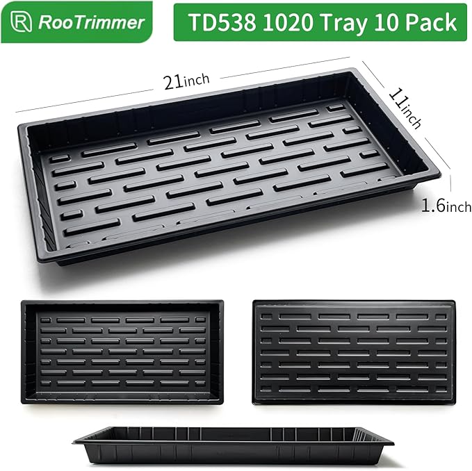 Growing Trays 1020 Plant Nursery Trays Heavy Duty Seed Starter Flat Seedling Tray for 72/128 Cell Plug Tray Transplant Growing Microgreens (21×11 10 Pack 1.6 Deep Without Holes)
