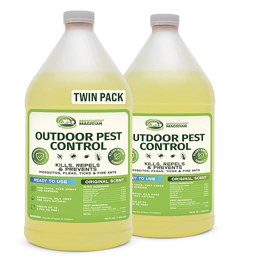 Mosquito Magician Ready to Use Liquid Solution – Kills Mosquitoes Fleas &amp Fire Ants – Use with Mosquito Foggers Sprayers &amp Misting Systems – Pet &amp Yard Safe for Lawns Patios Outdoors