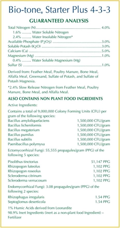Espoma Organic Bio-Tone Starter Plus 4-3-3 Natural &amp Organic Starter Plant Food with Both Endo &amp Ecto Mycorrhizae 25 lb. Bag The Ultimate Starter Plant Food