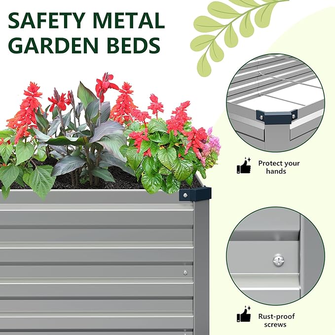 Vengarus 6x3x1FT (2 Pack) Galvanized Raised Garden Bed Kit Outdoor Metal Planter Box for Vegetables Rectangular Steel Container Easy Assembly (Silver)