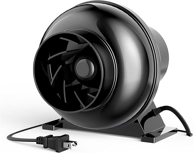 HealSmart 4 Inch Inline Duct Fan 195 CFM Ventilation Fan Exhaust HVAC Vent Blower for Hydroponics Grow Tents Basements Attics 1 Pack Black
