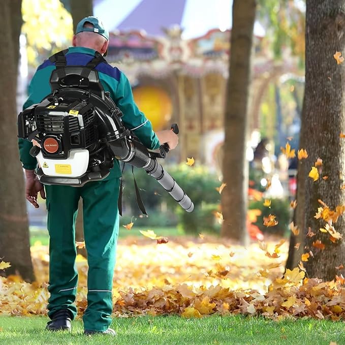 cdar Backpack Gas Powered Leaf Blower 2 Stroke Grass Lawn Blower Air Cooling Gasoline Backpack Grass Blower with Air-Cooled Snow Blower for Lawn Care Road Cleaning (550CFM 52CC Orange Black)