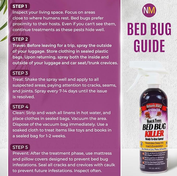 Nature’s MACE Bed Bug Killer 32 oz Kill BedBugs Treatment Mites Eggs Easy Do-It-Yourself Professional Bed Bug Spray At-Home Solution Mattress Non-Toxic Child &amp Pet Safe Stain &amp Odor