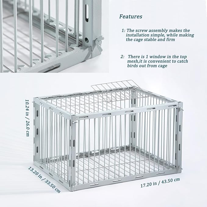 Pigeon Trap with Escape-Proof DesignBirds Trap with One-Way EntryChicken and Bird Traps Cage for PigeonPortable &amp Easy AssemblyUnharmful Made of High-Strength Iron with Anti-Rust Paint