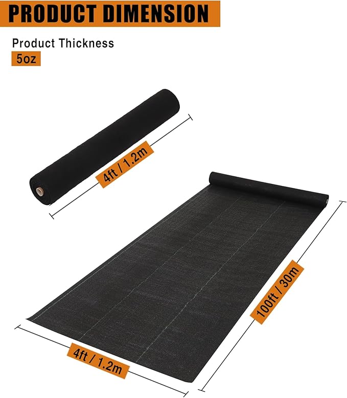 Heavy Duty Weed Barrier Landscape Fabric for Outdoor GardensWeed Blocking Gardening Mats for Soil Stabilization LandscapingWeed Barrier(4FTx100FT)