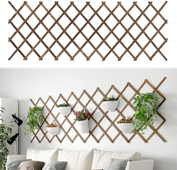 Hanging Plant Trellis Wooden Trellis Lattice Wall Planter Expandable Planter Trellis Frame Trellis Fence Support for Outdoor Plant Hanging Pots Wall Decor Patio Garden (188x62cm/74x24.4in)