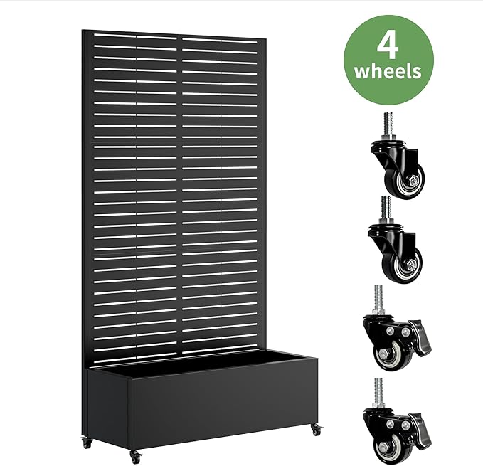 Metal Planter Box with Trellis Raised Garden Bed with 4 Wheels Trellis &amp Privacy Screen for Climbing Plants Vegetables Vines