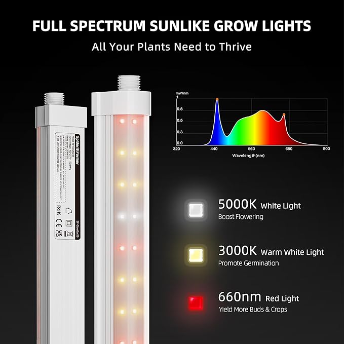Spider Farmer 3FT LED Grow Lights for Indoor PlantsLight Strips for ShelvesFull Spectrum IP65 Waterproof Supplemental Light Bars for Grow Tent Indoor Greenhouse Plant Seedling Veg Flower8-Pack