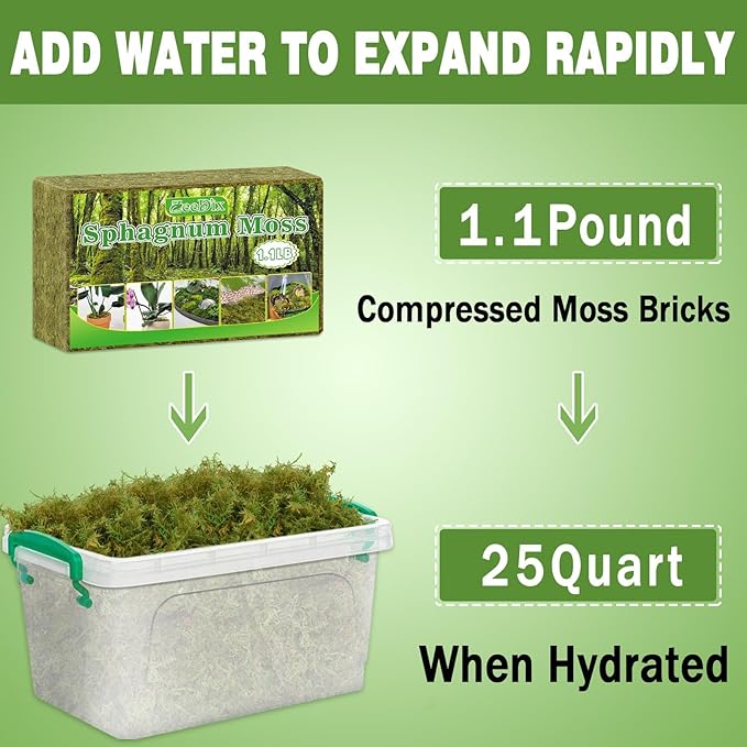 ZeeDix 2-Pack Premium Sphagnum Moss - 2.2 lb Orchid Moss Plant Growing Medium for Terrariums Orchids Carnivorous Succulents &amp Reptile Habitat Substrate
