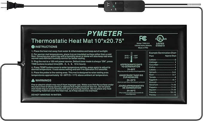 Seedling Heat Mat 10”x20.75” with PID Thermostat &amp Timer Hydroponic Heating Pad for Seed Starting Plant Germination Indoor Gardening &amp Greenhouse