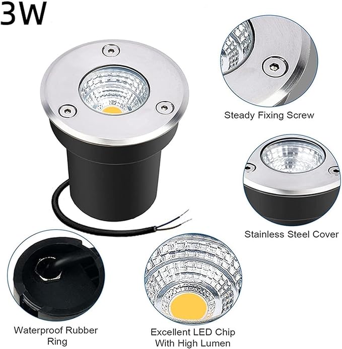 2PCS Underground Light LED - LED Beam Spotlight Outdoor Embedded LEDs Spotlight IP65 Waterproof Embedded Underground Lamp COB Underground Lamp Landscape VilGreen 3W(12V)