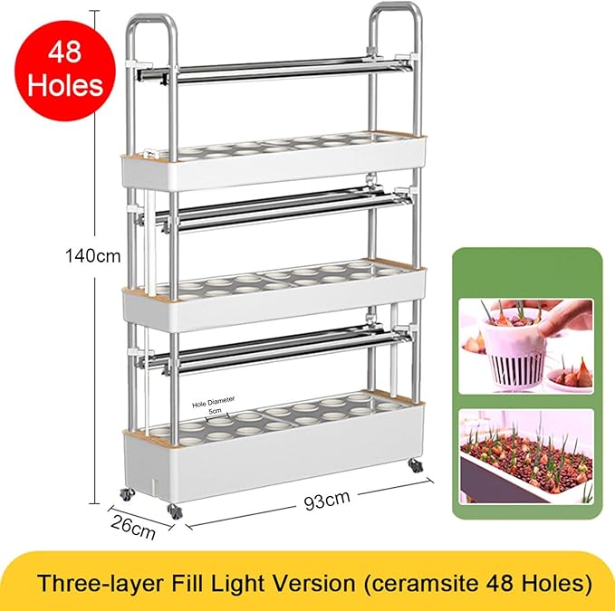 Hydroponics Tower 48/64 Hole Garden Hydroponic Growing System with LED Grow Light Planting Spaces PVC Vegetables Aeroponics Grow Kit for Herbs Fruits and Vegetables48hole