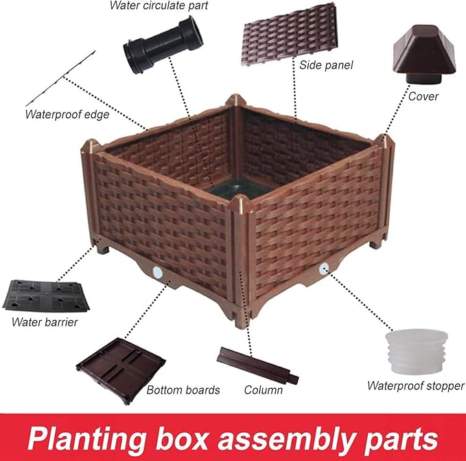 Elevated Planting Box Indoor Outdoor Planter Boxes Modern Rattan-Style Plastic Plant Stand Garden Raised Bed for Vegetables Herbs Flowers64x16x9/160x40x23cm