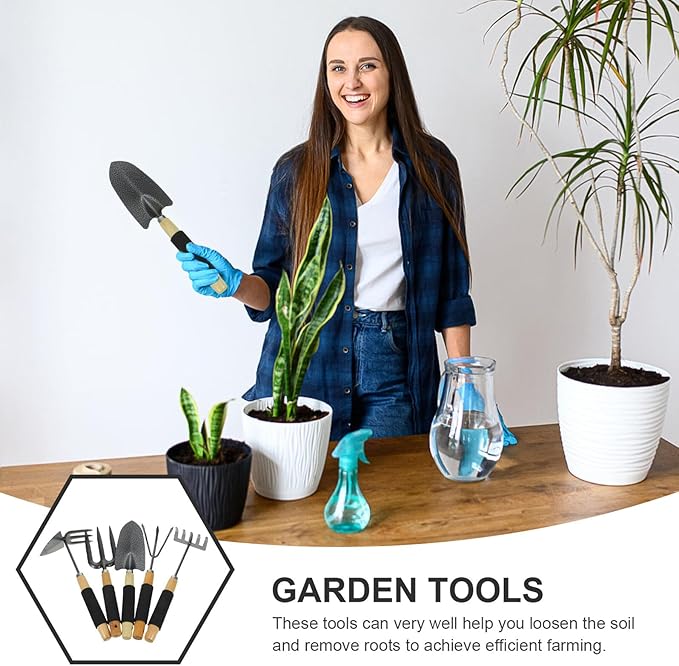 Garden Tool Set with Shovel and 5-Tooth Rake Ergonomic Hand Tools for Gardening and Planting for Lawn and Flower Bed Maintenance