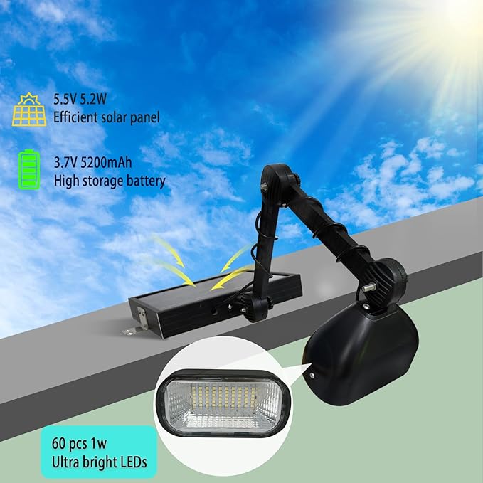 Solar Sign Lights Outdoor 60 LEDs Super Bright Billboard Lights IP65 Waterproof 3.7V 5200 mAh Commercial Solar Lights for Real Estate Signs usiness Yard Sign Lighting