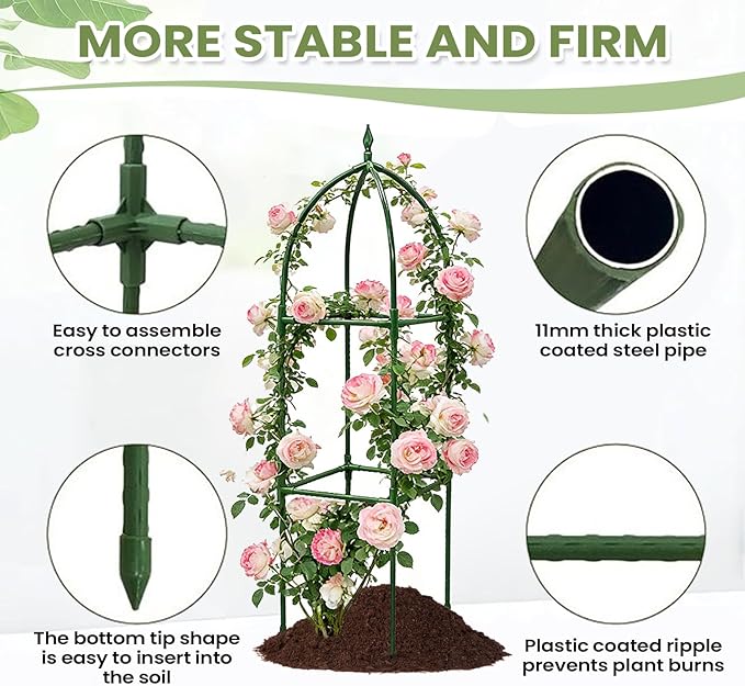Garden Trellis for Climbing PlantsAdjustable Height Metal Obelisk Frame | Climbing Trellis - for Balcony House Outside Wedding Vegetable Flower Fruit