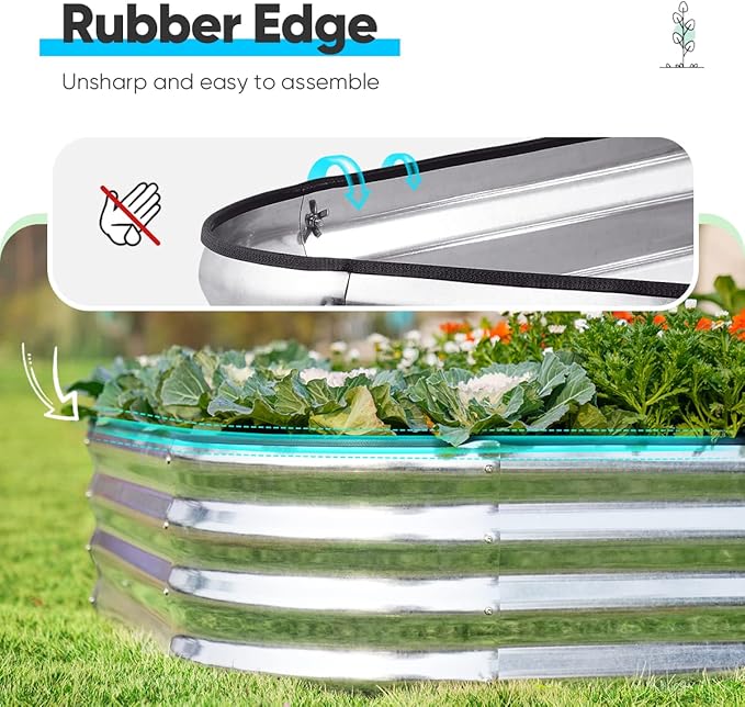 Quictent Galvanized Raised Garden Bed Kit 8x4x1 ft Oval Metal Planter Box for Vegetables Rubber Strip Edging Included (Silver)
