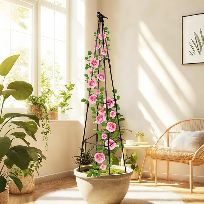 Garden Obelisk Trellis for Climbing Plants Outdoor 67 inch Tall Rose Trellis Climbing Plants Support for Potted Light Vine Flower Vegetable Cucumber Trellis Raised Garden Bed Black 2PCS