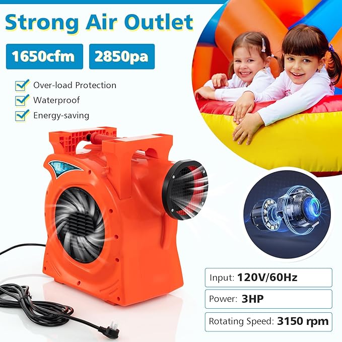 HONEY JOY Commercial Air Blower 3HP/2200W High Power Bounce House Blower Integrated Handle Air Blower for Large Outdoor Inflatables Air Sofas Electric Pump Fan for Bouncy Castle (3HP/2200W)