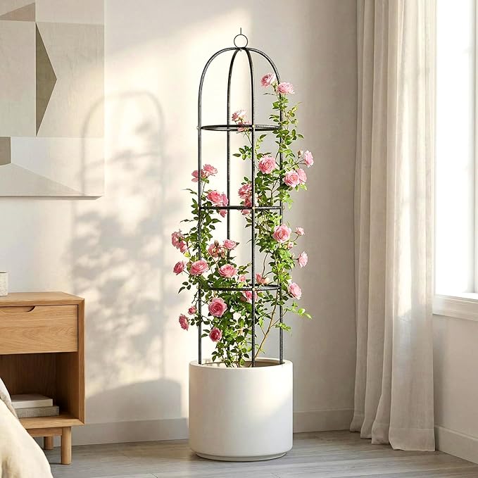 Metal Trellis for Climbing Plants Outdoor 2026 Upgrade 100% Metal with Powder Coating Rose Flowers Grape Pea Cucumber Tomato Cage - 6.3 FT Freestanding Plant Support