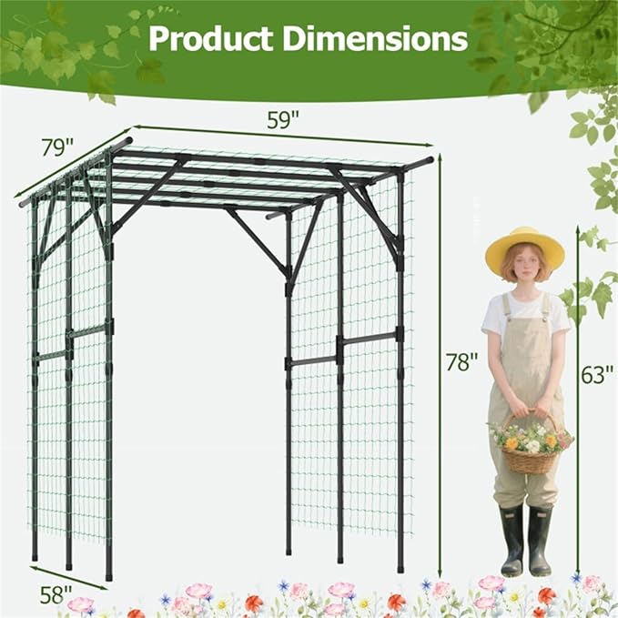Large Garden Trellis Arch - 79x59x78 PE-Coated Metal Rustproof Plant Support for Climbing VinesClimbing Plants Vegetables Flowers Outdoor Arbor Wedding Party Decoration