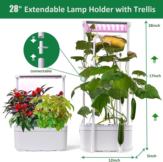 Hydroponics Growing System kit with TrellisSmart Hydroponic Gardening System with LED Grow Light Indoor Hydroponic Garden Herb Grow Kit for Short TomatoPepperCucumber (6200LC)