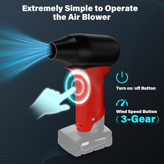 Jet Fan Mini Blower130000 RPM Cordless Air Duster Comaptible with Milwaukee 12V Batteries with 3-Speed Control for Car Dust Cleaning Outdoors BBQ Leaf Cleaning Sofa's Pet Hair Cleaning