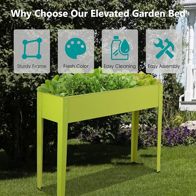 GRAFFY Raised Garden Bed Raised Planter Box with Legs Drainage Holes Planting Bed for Vegetable Flower Herb Planting Container for Grass Lawn Patio Backyard (40 x 13 x 31.5)