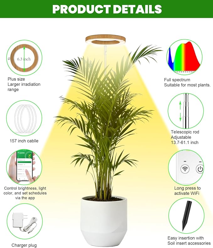 Plant Grow Lightyadoker Smart Plant Light Compatible with AlexaGoogle for Indoor PlantsHeight AdjustableCustomized Light BrightnesssMultiple Timers