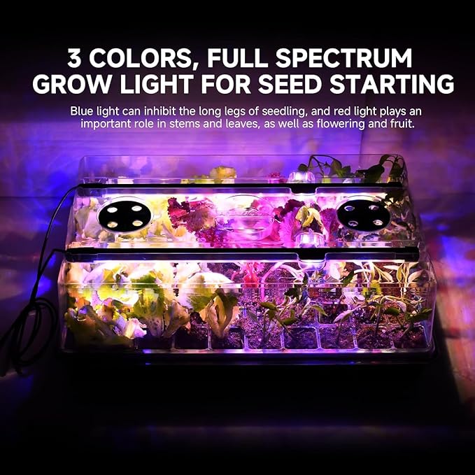 Seed Starter Tray with Grow Light and Thermostat Controller Heat Mat 10x 20.75 Heat Mats for Plant Growing68-113°F AdjustableColor Change Grow LightsGermination Trays Kits (Green 60 Cells)