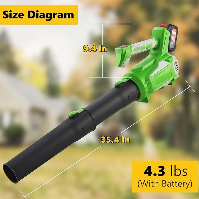 Leaf Blower Cordless 21V Powerful Electric Leaf Blower with Batteries and Charger 5 Speed Modes Lightweight LeafBlowers for Lawn CareBlowing LeavesDust Snow (Green)