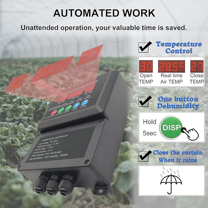 UYGALAXY Top Roll Up Motor kit 2 Pack Electric Greenhouse Film Roll Up Motors + Electric Intelligent Thermostat Controller (AC110V to DC24V) for Greenhouses Ventilation Automatic Venting System