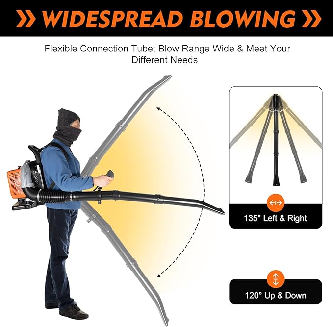 63CC Gas Backpack Leaf Blower 2-Stroke Gas Powered Leaf Blower Adjustable Speed Snow Blower Gas Powered Backpack Leaf Blower for Lawn Care Road Cleaning 6800r/min 0.3m³/s Air Volume