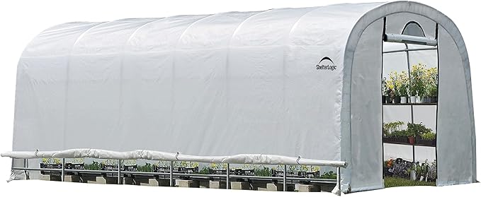 ShelterLogic 12' x 24' x 8' GrowIT Greenhouse Walk-Thru Access Round Roof Style Outdoor Backyard Garden Heavy Duty Plant Shelter
