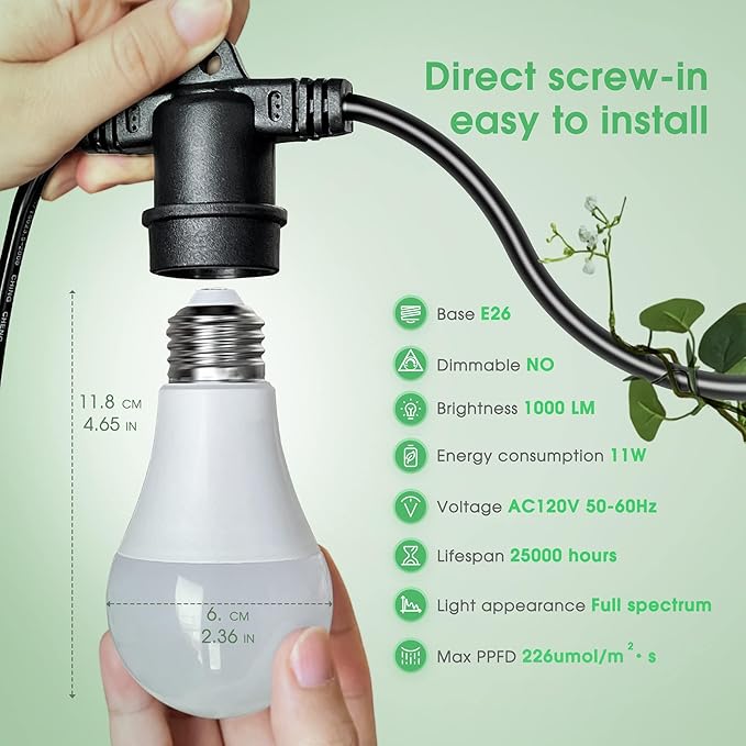 Briignite Hanging Grow Light 3 LED Full Spectrum Grow Lights with 8.86ft Power Cord Replaceable Bulbs E26 Base Linkable Hanging Plant Light 300W Equivalent