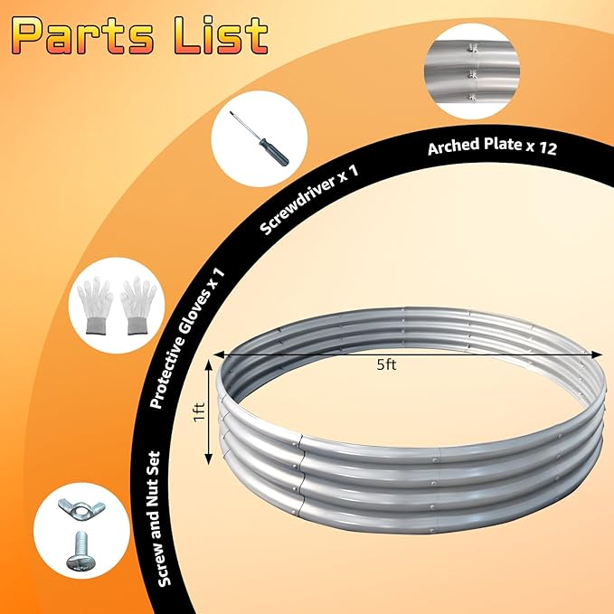 5FTx5FTx1FT Galvanized Raised Garden Bed Planter Raised Garden Beds Outdoor Round Raised Garden Beds for Gardening Vegetables