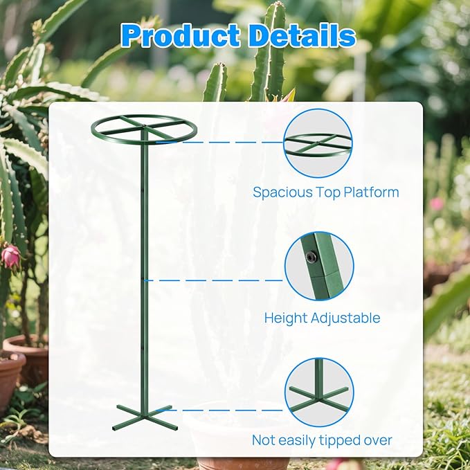 1 Pcs Adjustable Round Dragon Fruit TrellisDurable Metal Plant Trellis Outdoor Climbing Plants Support Frame for Vertical Gardening Trees Cactus Green