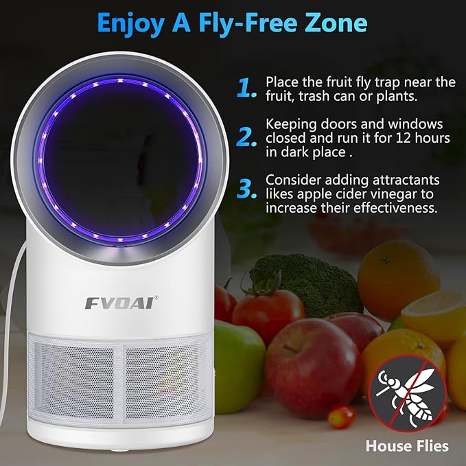 Fly Trap IndoorFruit Fly Traps for Indoors Mosquito Trap Indoor Insect Trap with Suction Time Setting Bug Light &amp 10 Pcs Sticky Glue Boards (White)