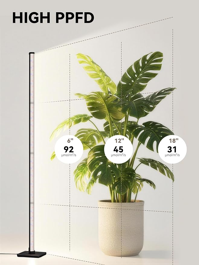 GLOWRIUM Grow Lights for Indoor Plants 36W Vertical Plant Grow Lights with Auto-Timer Full Spectrum LED Standing Plant Grow Light 3 Light Modes 6-Level Dimmable (60in)