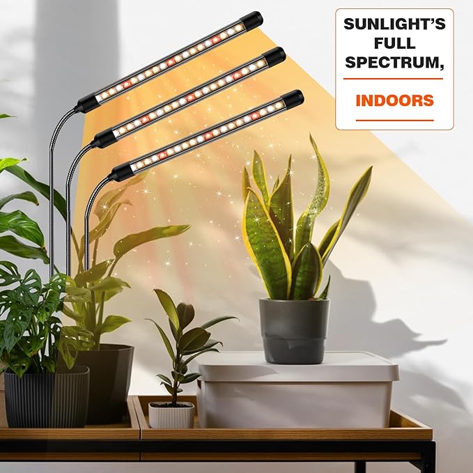 3 Heads Plant Lights for Indoor Growing 2 Pack Grow Lights for Seed Starting Full Spectrum Clip Grow Lamps with Auto ON &amp Off Timer 3/9/12H 3 Switch Modes 10 Dimming for Houseplants