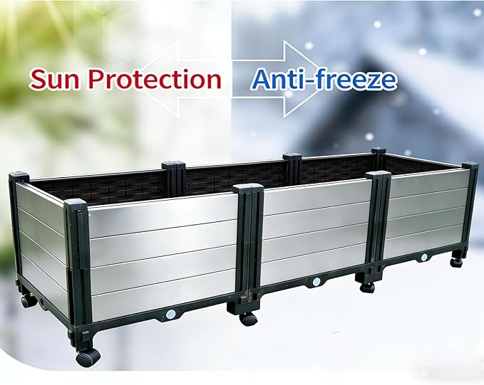 3-Pack Elevated Raised Garden Beds Outdoor with Wheels Sturdy Plastic Planter Boxes with Drainage for Patio Balcony Lawn &amp Backyard Gardening