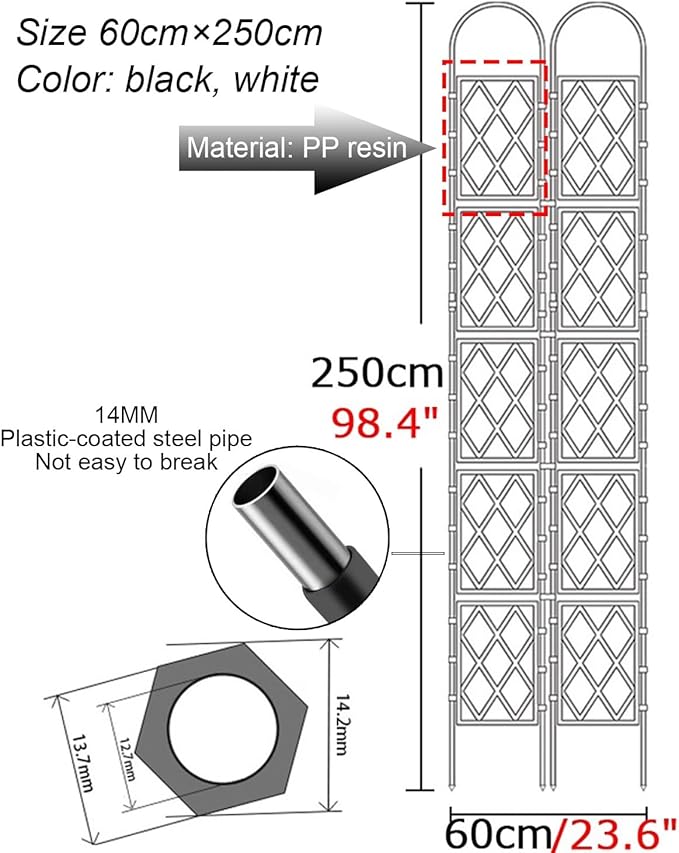 Large Decorative Outdoor Trellis Metal Garden Trellis For Climbing PlantsEuropean Style Rustproof Metal Garden Fence For Outdoor Indoor Potted Plants Tomato Rose(White60x250cm(23.6x98.4in))